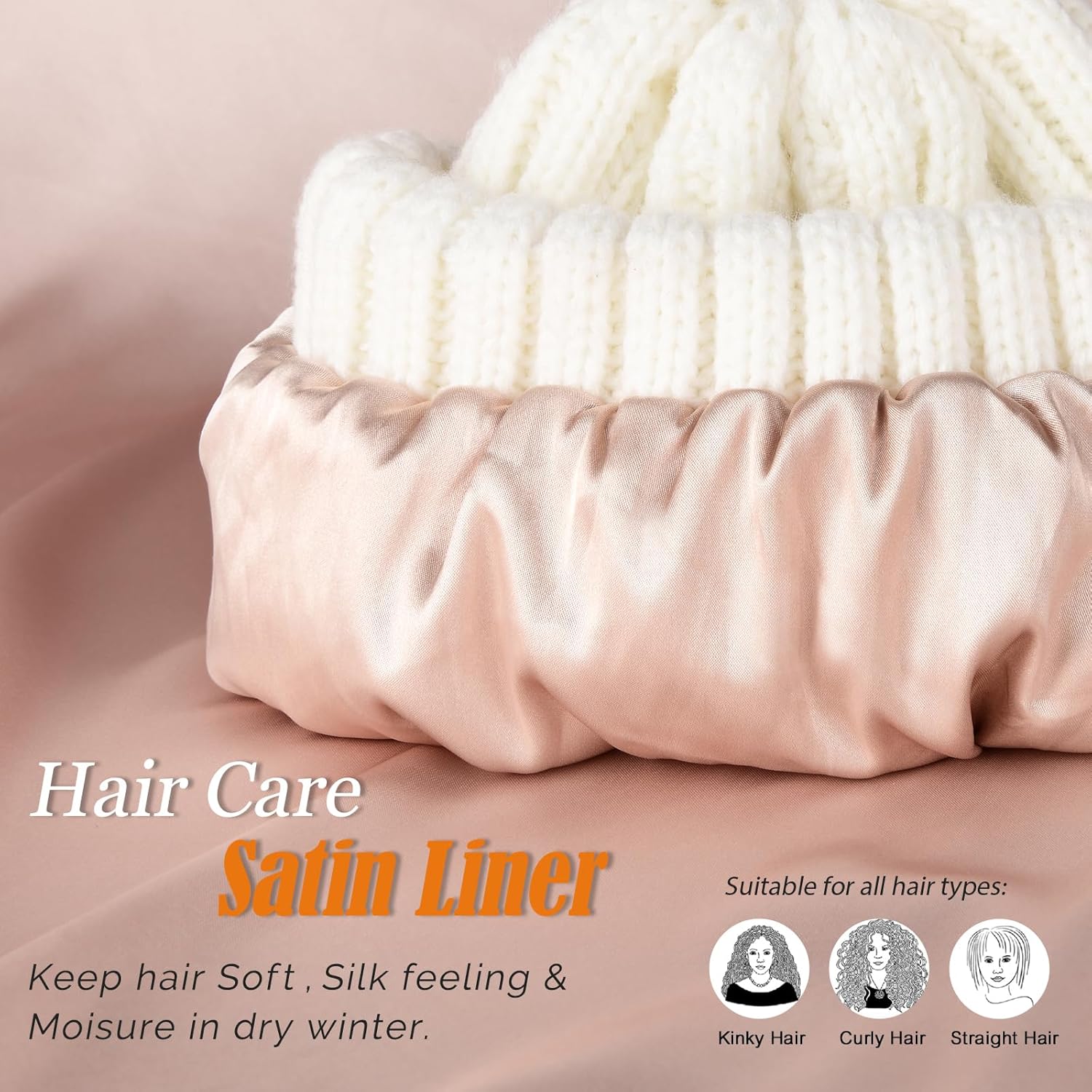 FURTALK Womens Winter Beanie Hat Satin Lined Faux Fur Pom Pom Beanies Hat for Women Winter Warm Knit Hats - Image 2