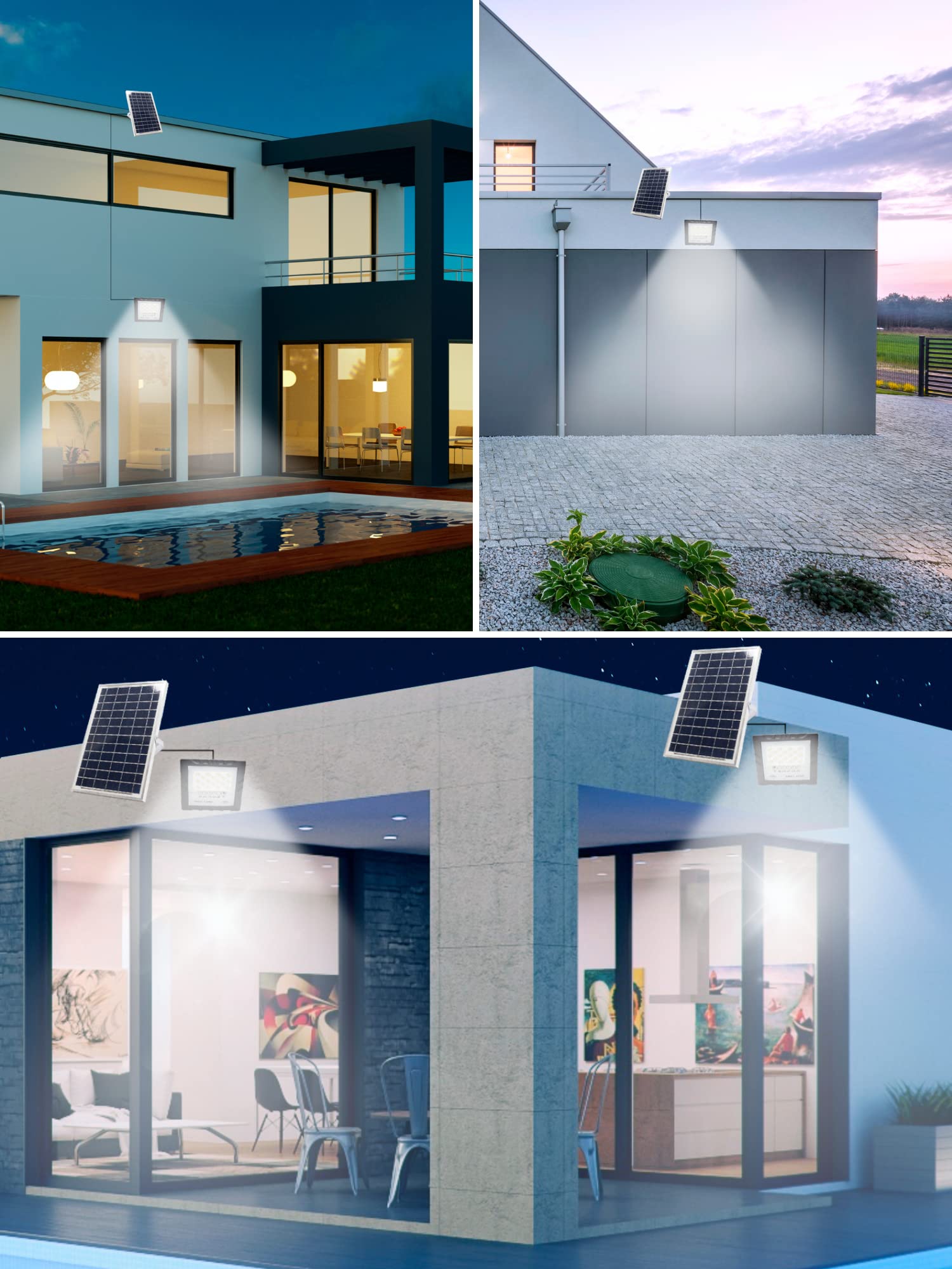 Faretto proiettore 200 W 200 LED con pannello solare fotovoltaico, telecomando e sensore di accensione automatica. Faretto solare IP67 con luce bianca, illuminazione per esterni, patio, giardino,