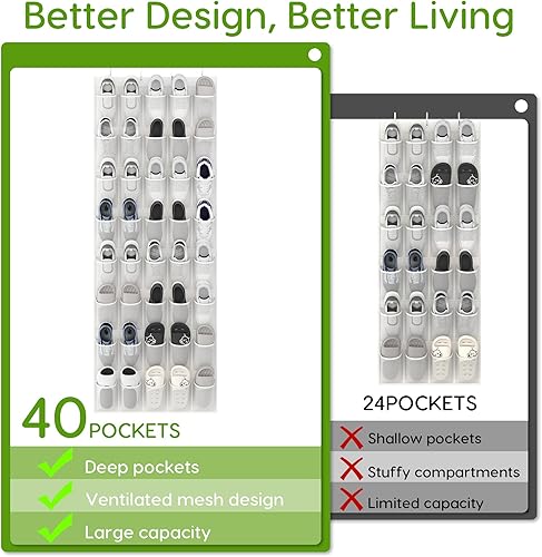 Miniatura 5 de Unjumbly Over the Door Shoe Organizer with 40 Large Breathable Mesh Pockets, Space Saving Shoe Holder, Hanging Shoe Rack for Entryway Bedroom Closet