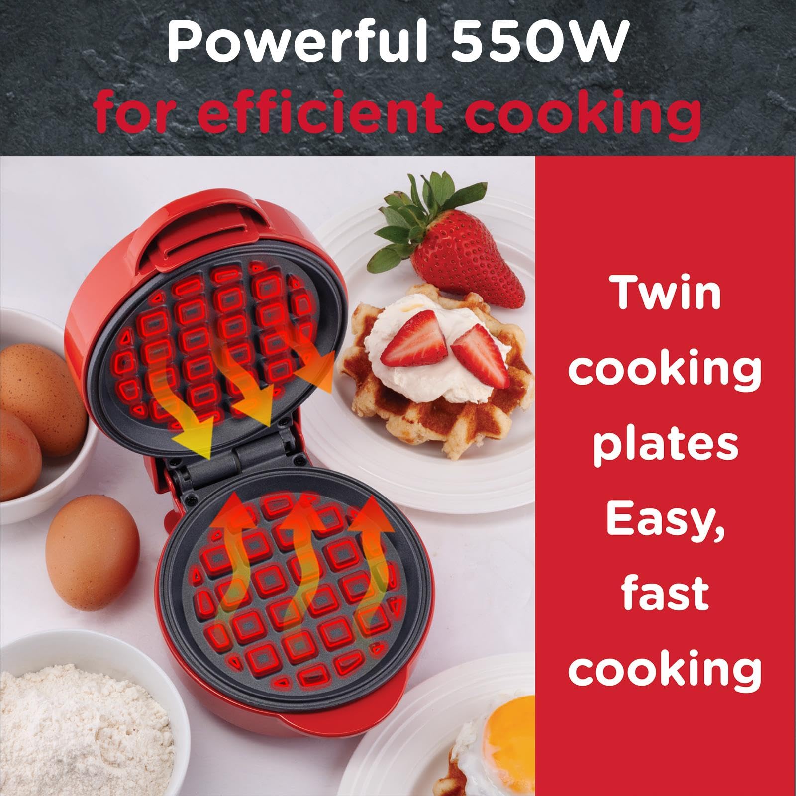 Red Mini Waffle Maker - Make Waffles Fast! -3 Red Mini Waffle Maker - Make Waffles Fast! -3