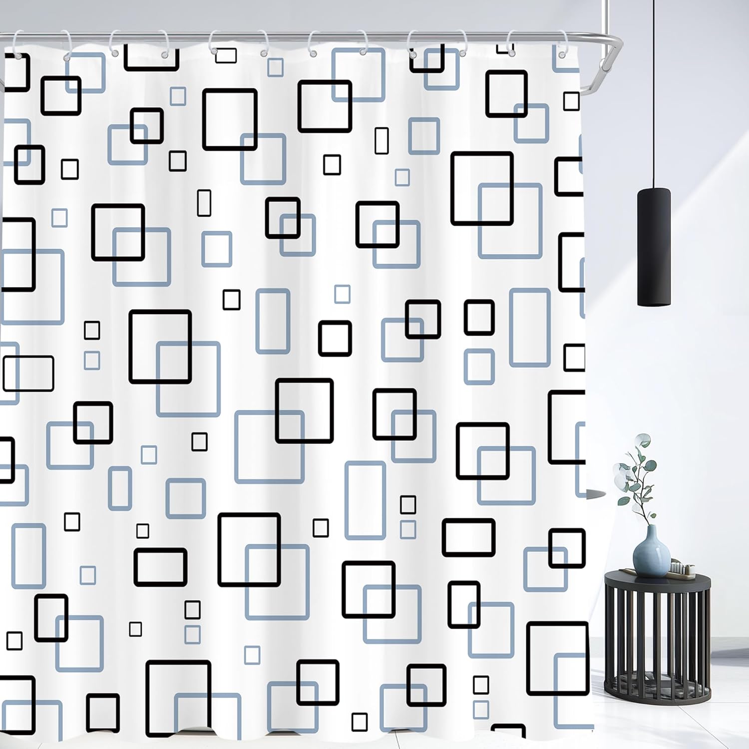 Cinbloo Abstract Black Blue 72Wx84H Shower Curtain Exrta Long Modern Geometric Plaid White Navy Luxury Cute Checkered Square Grid Simple Bathroom Curtain Set Minimalism Bath Bathroom Accessories Decor