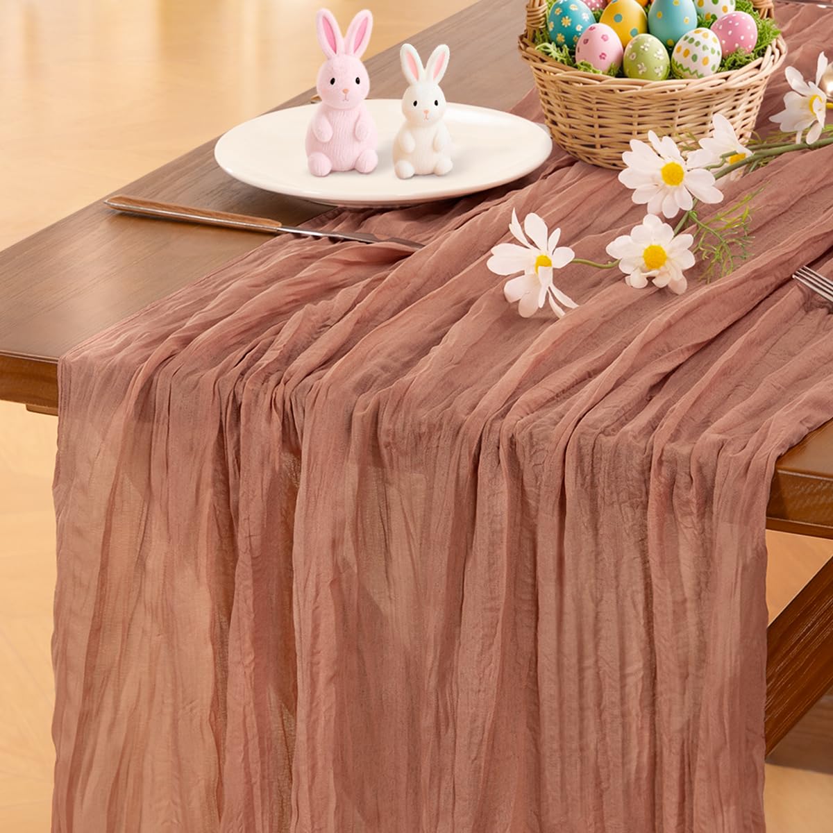 Socomi Beige Cheesecloth Table Runner Easter Spring Boho Rustic Gauze 120 inch 10FT Cheese Cloth Runner for Wedding Party Baby Shower Birthday Home Decor Holiday Decorations — view 55