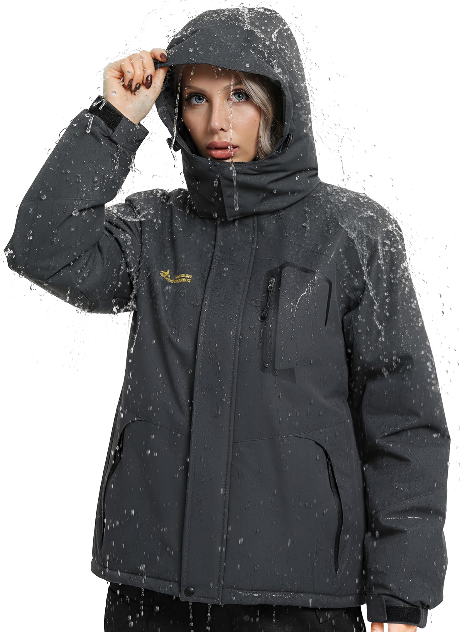 Veste Ski Femme Imperméable Polaire Veste Softshell Montagne Snowboard Hiver Chaud Coupe-vent Manteaux avec Capuche Amovible Extérieur