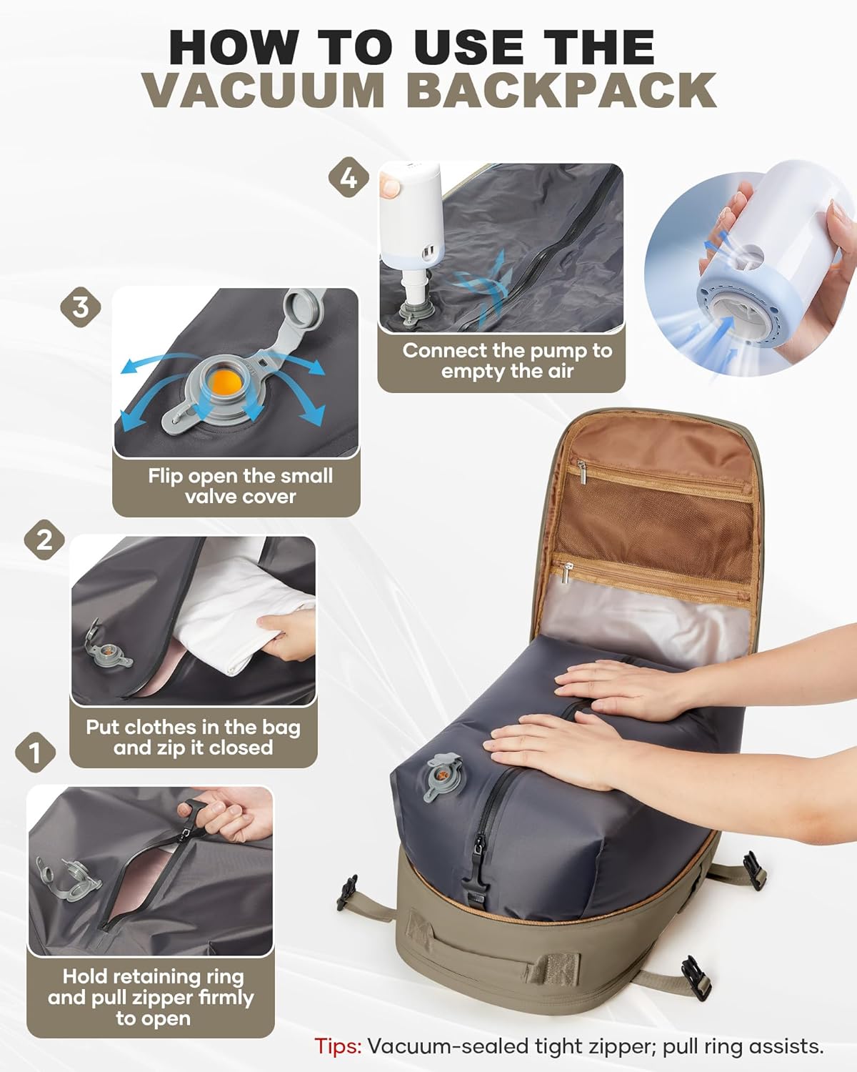 coofay Vacuum Backpack Travel with Pump Vacpack Backpack with Vacuum System Travel Compression Backpacks for Women Mochila De Viaje Carry on Luggage - Image 3