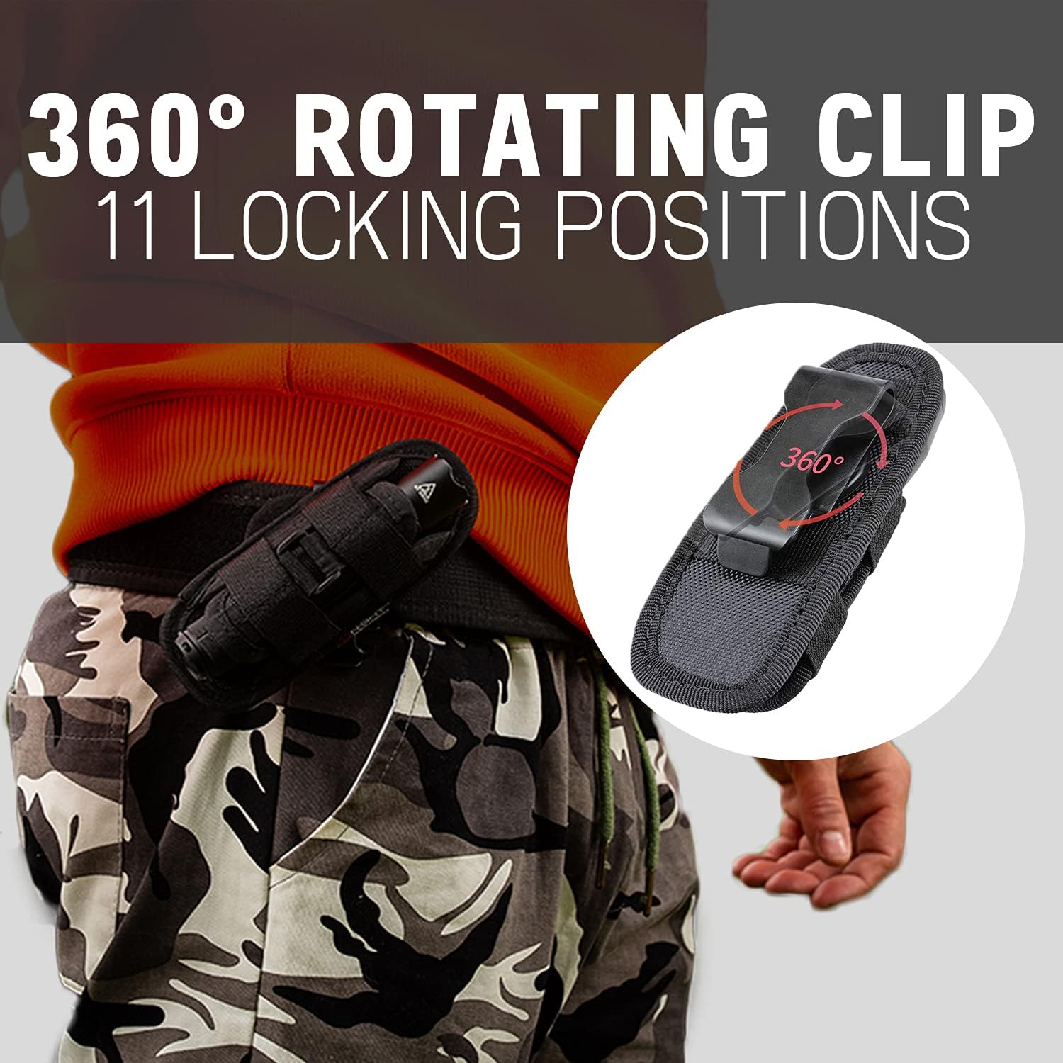 TH1 Tactical Flashlight Holster Duty Belt Pouch Stretchable Rotatable Clip 360 Degree Holder for Police Military Security Belt (3 Pack)