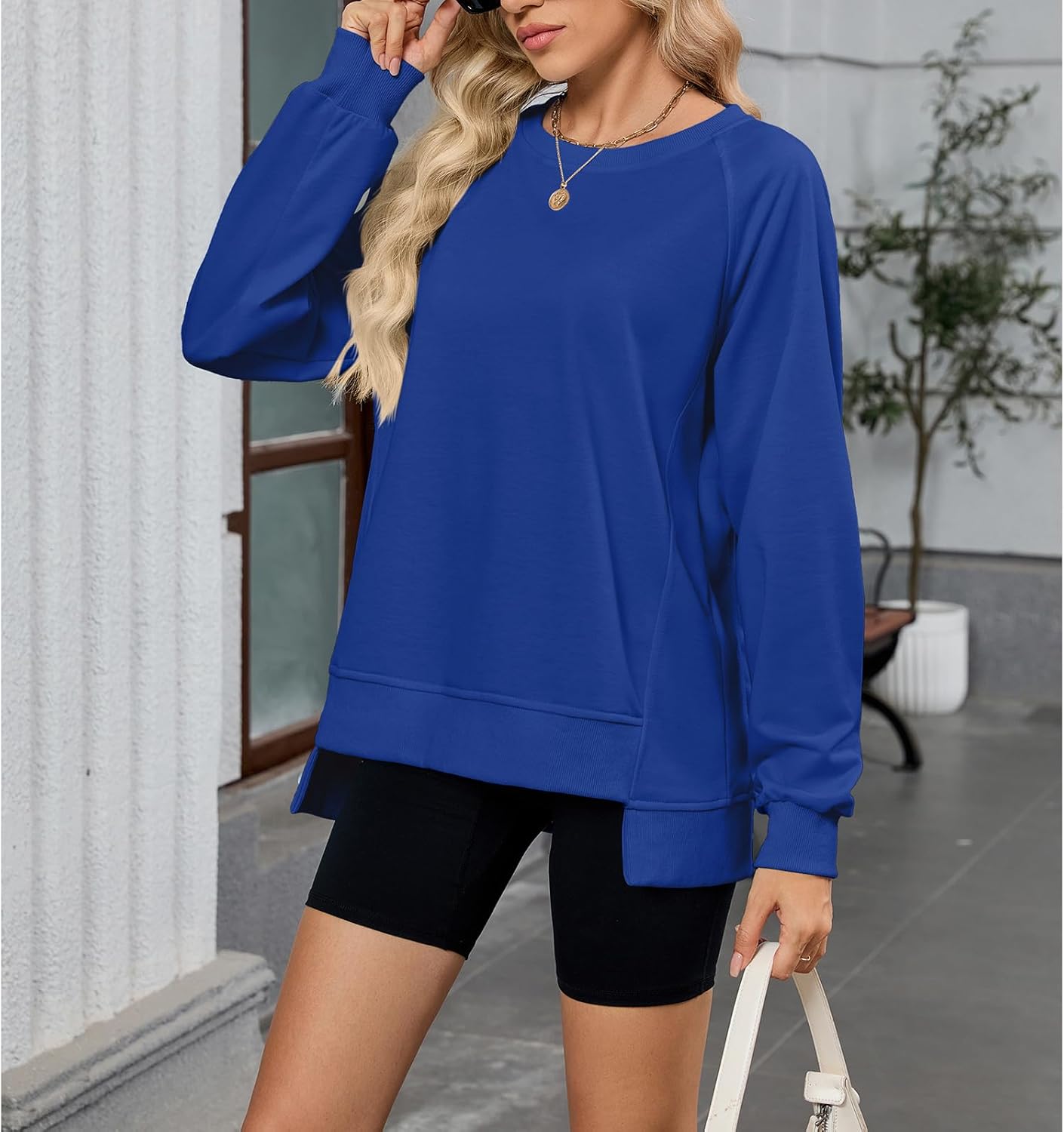 Blostirno Women's Casual Crewneck Sweatshirt Long Sleeve Classic Pullover Sweatshirts Loose Fit Tops - Image 2