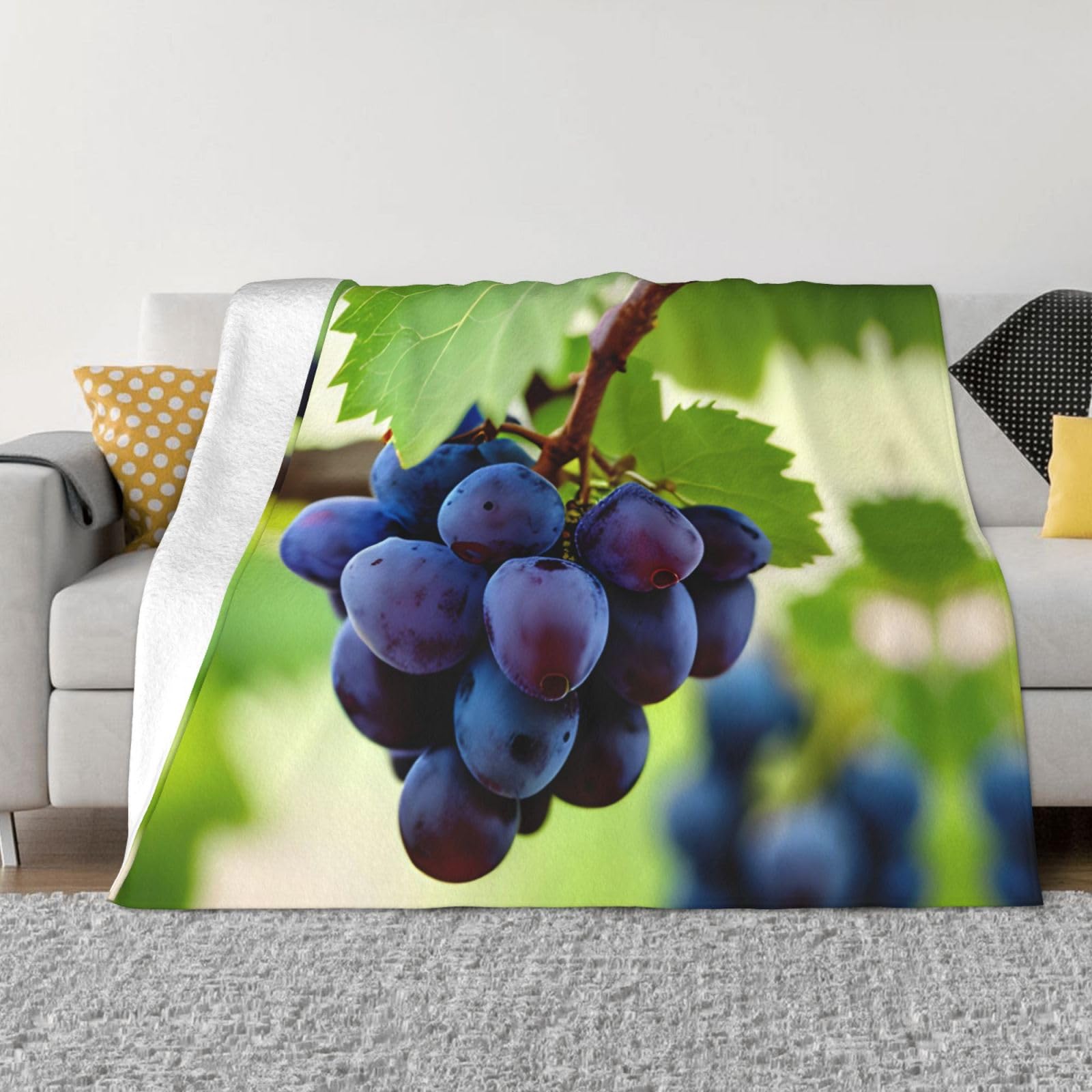 Couverture polaire flanelle anti-froid motif raisin pour lit et canapé