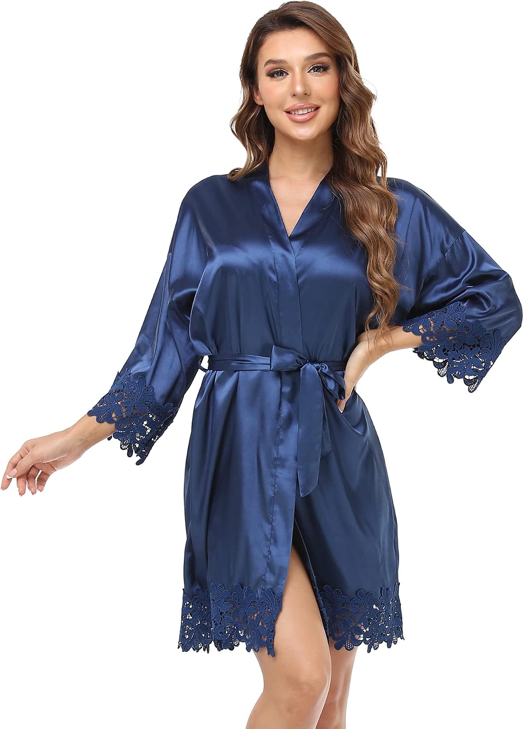 Wedding Bridesmaid Lace Trim Robe 2sets Mother of the Bride Silky Wedding Day Bathrobe with Embroidered Getting Ready