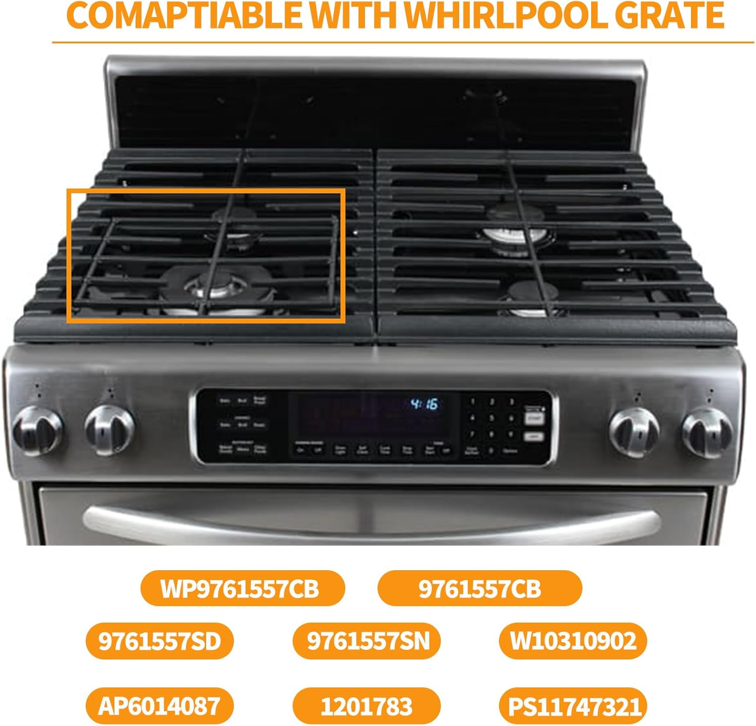 Atgestore WP9761557CB Stove Burner Grate Replacement Parts for KitchenAid Stove Cast Iron Grate KGRS807SSS KGSS907SSS Kitchen Aid Whirlpool Gas Range Cooktop Surface Burner Grate Stove Top Grate Rack