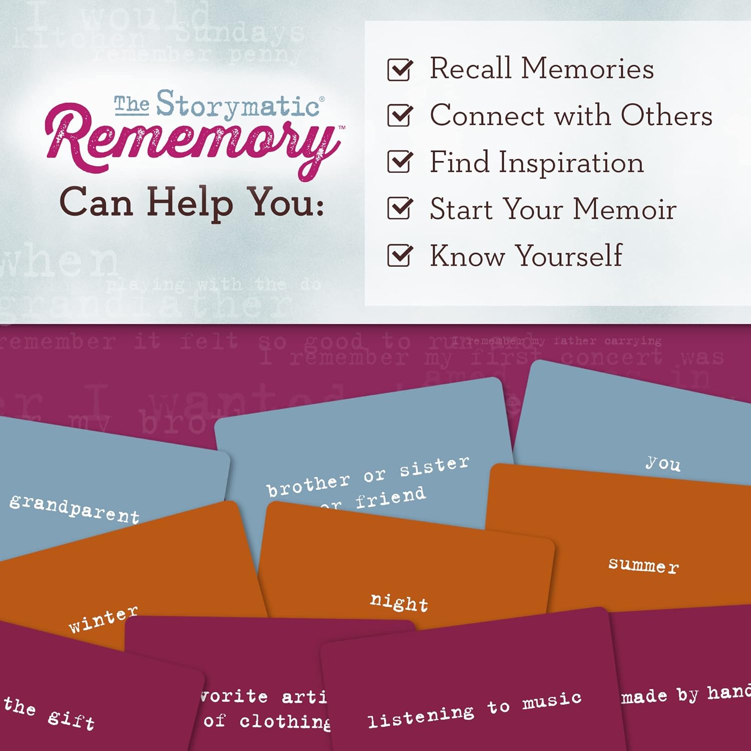 Storymatic Rememory – Writing Prompt and Memory Prompt – Conversation Cards for Family and Friends