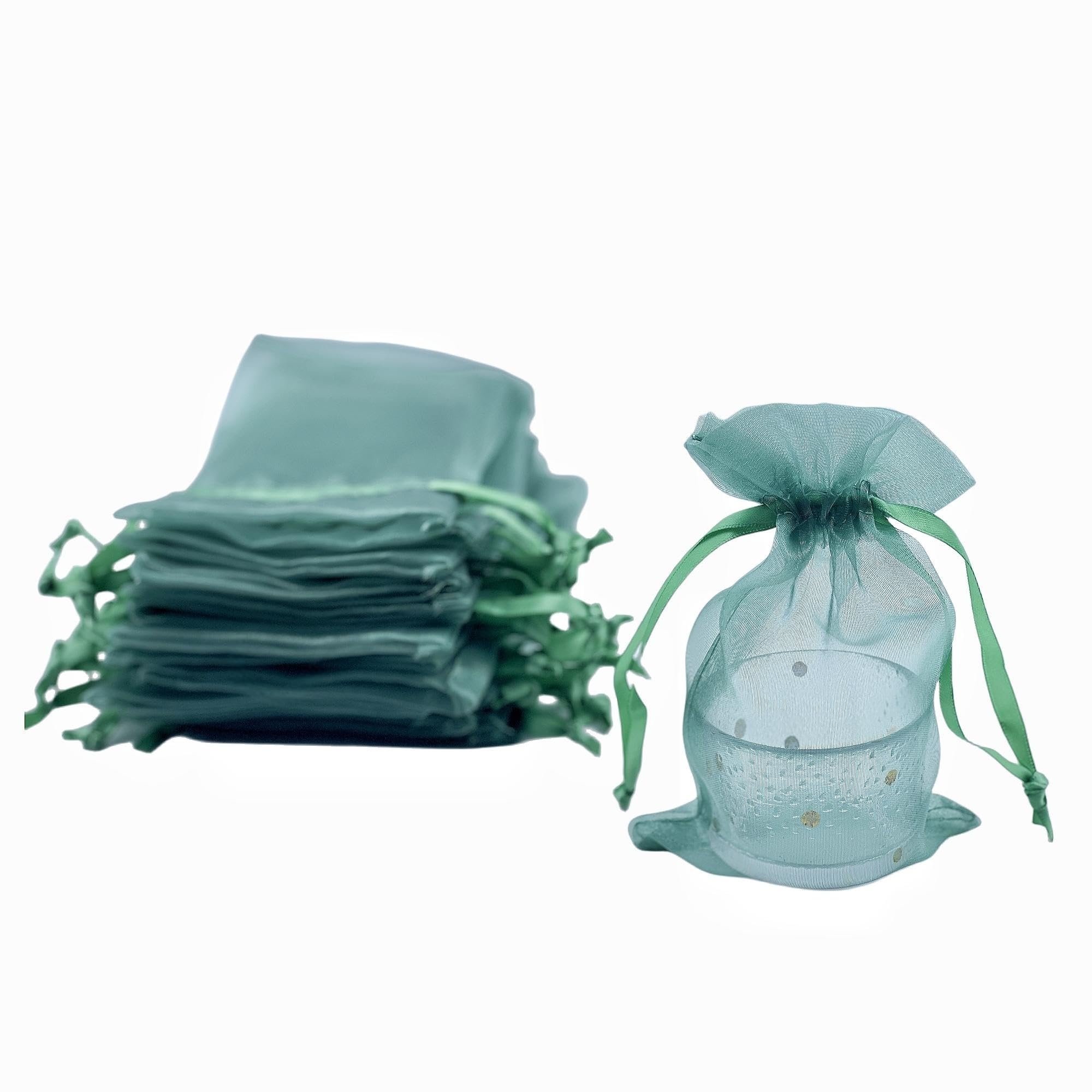 QIANF 20 Pcs 6x9 Hunter Green Sheer Organza Gift Bags with Drawstring, Goodie Bags Candy Jewelry Wedding Party Favor Bags Gift Wrapping Supplies