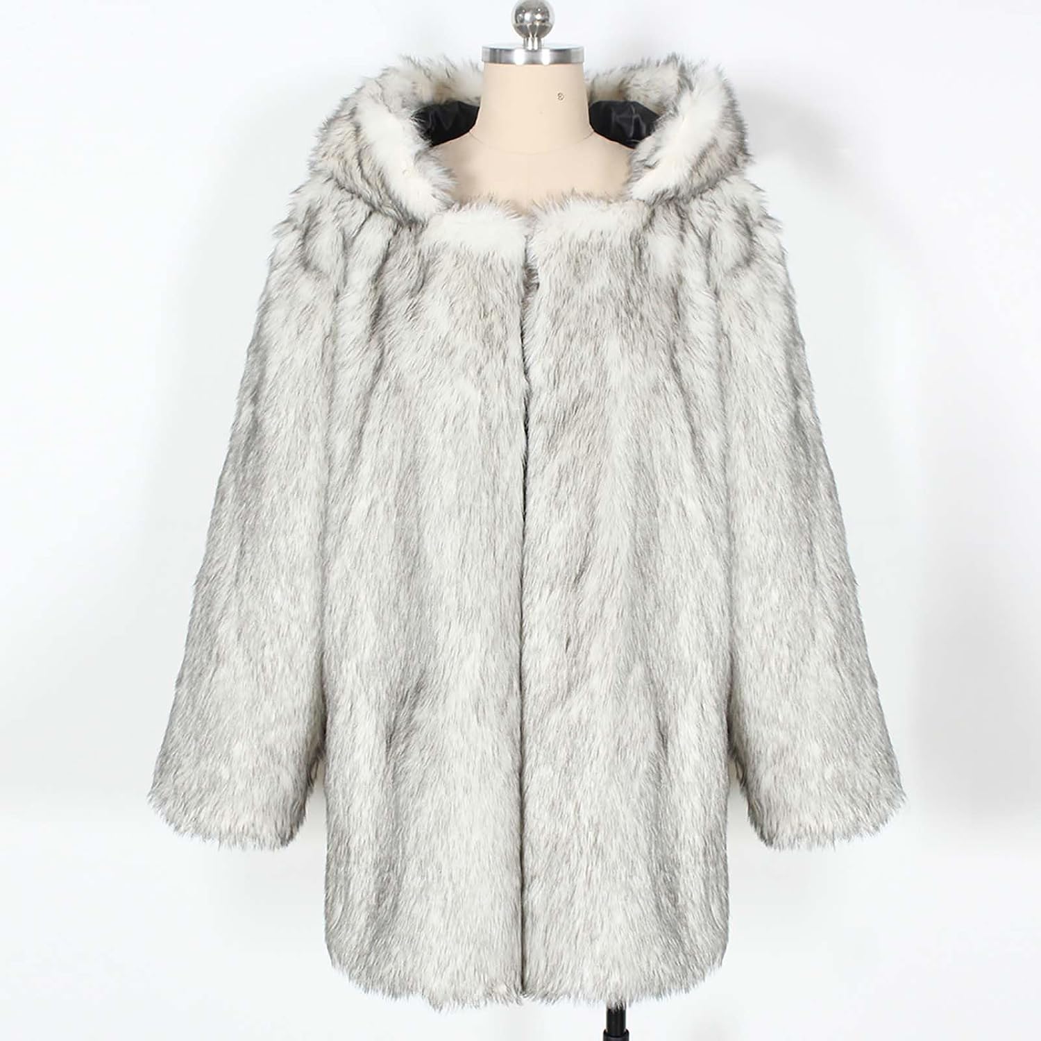 Faux Fur Jacket Women Cute Cat Ear Hoodie Fuzzy Fleece Jacket Hooded Open Front Cardigan Mid Length Winter Coats