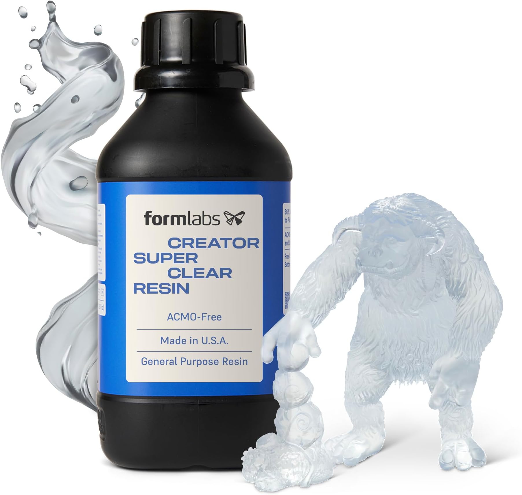 3D Printer Resin [Creator Super Clear], 405nm LCD UV-Curing Standard Photopolymer Resin for Highly Detailed Models, Ultra Low Odor, Made in USA, ACMO-Free, for LCD/DLP 3D Printing (1000g)