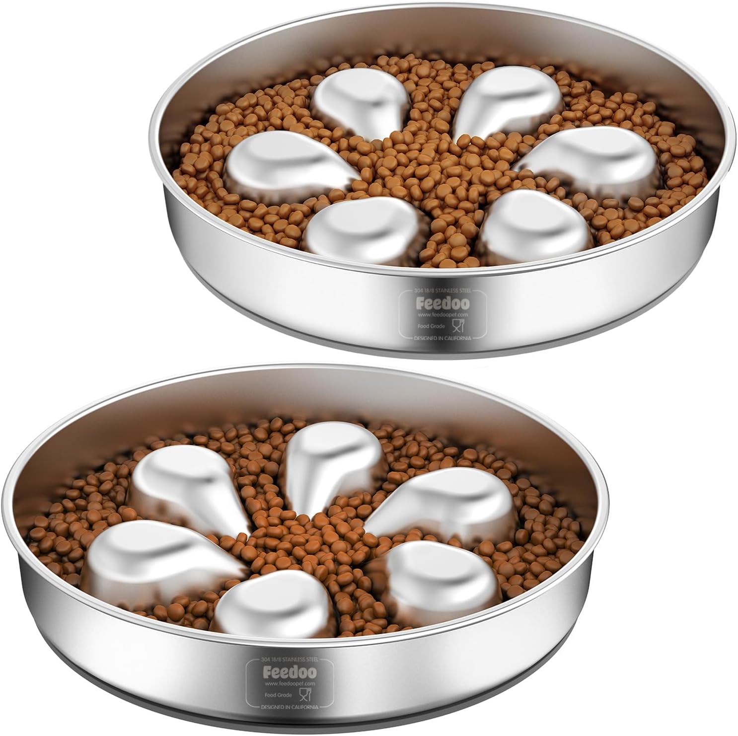 Slow Feeder Dog Bowl-3.5Cups for Large Breeds, Food Grade 304 Stainless Steel Dog Bowls with Non-Slip Base, Maze Pet Dish to Slow Down Eating, Dishwasher-Safe [2Pack]