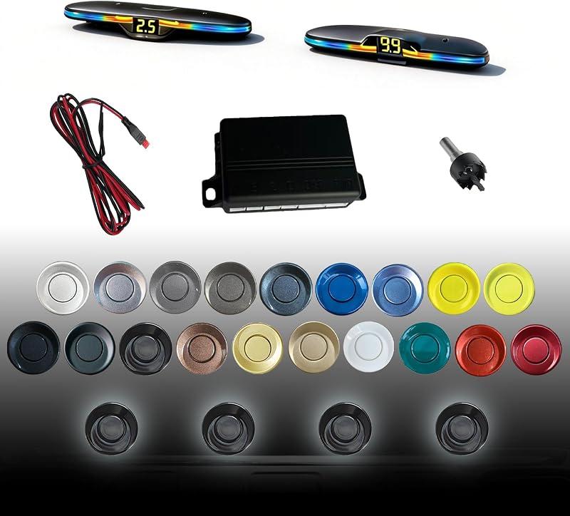 Parking Sensor kit New Feature Rear with Selectable Distance in Feet, Bidirectional Display Options, and Customizable Numeric Orientation and There are 20 Color Probes to Choose from(Black)