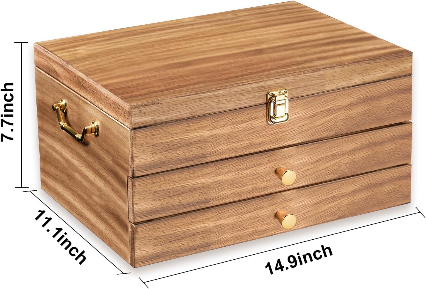 Silverware Storage Box, 3-Layer Flatware Storage Case with Drawer, Wooden Silverware Chest with Handle and Linen Liner, Rustic Silverware Case for Storing Fine Flatware and Utensils (Brown)