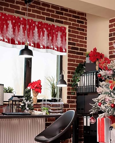 Miniatura 4 de Cenefas de Navidad para ventanas de cocina, cenefa de árbol de Navidad para sala de estar, cenefa de ventana de renos de invierno con bolsillo para