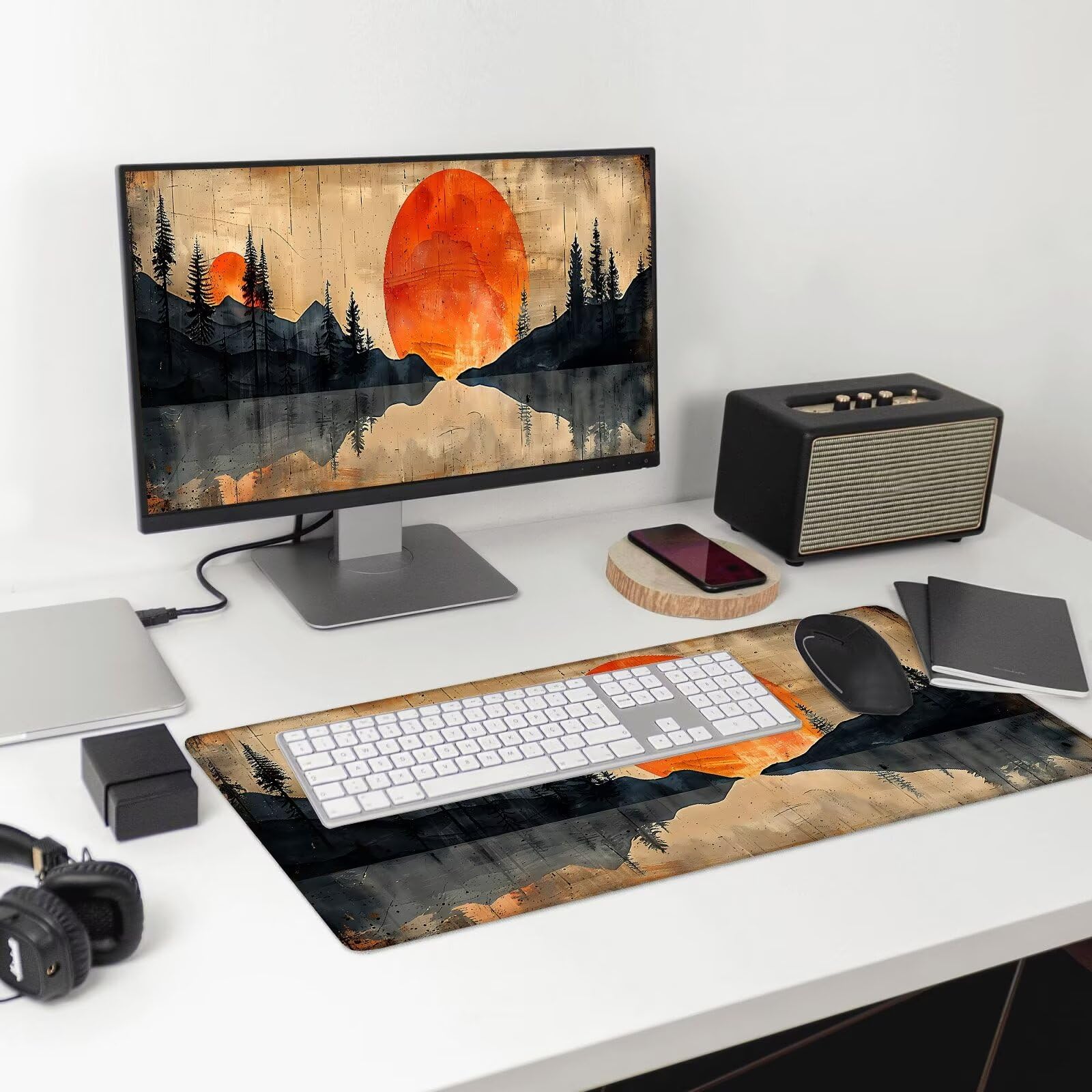 Podkładka pod mysz, retro duża (150 x 60 cm), wodoodporna mata na biurko z przeszytą krawędzią, rozszerzona, wygodna podkładka pod mysz do gier z gładką powierzchnią tkaniny, podkładka pod mysz do