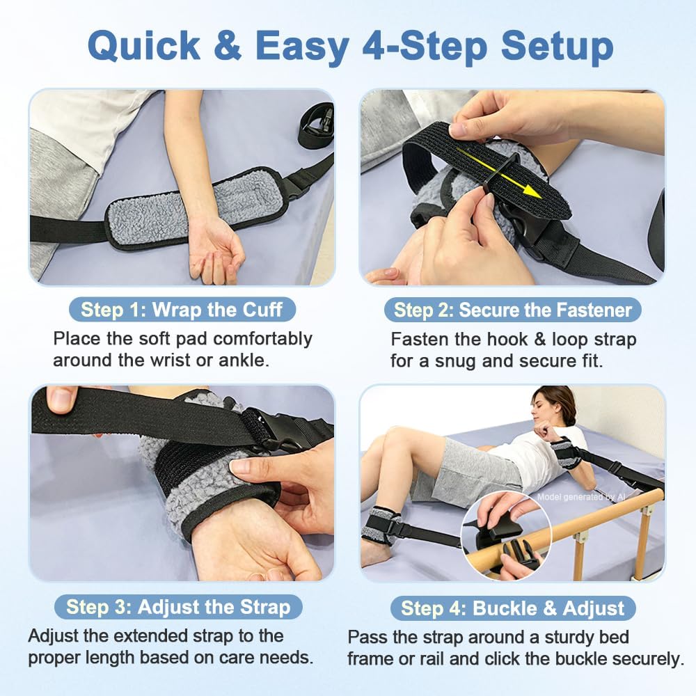 2Pcs Medical Restraints Patient, Hospital Bed Restraints Belts for Wrists and Ankles, Quick-Release Bed Limb Holders for Hands or Feet, Bed Straps Hand Restraints for Elderly Dementia Patients