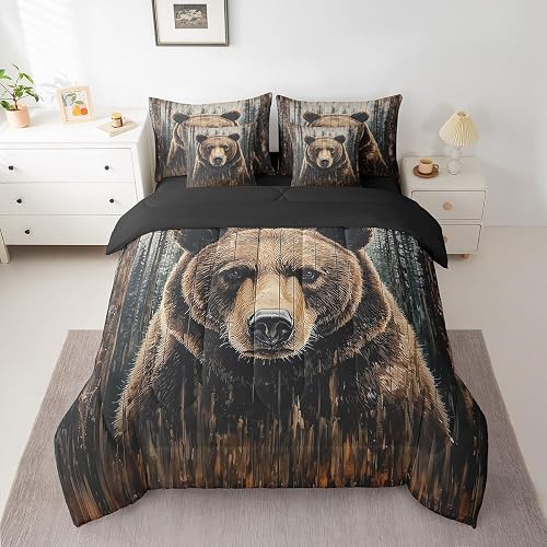 Bear Comforter Set with Sheets 7 Piece Full Size Rustic Farmhouse Cabin Bed in a