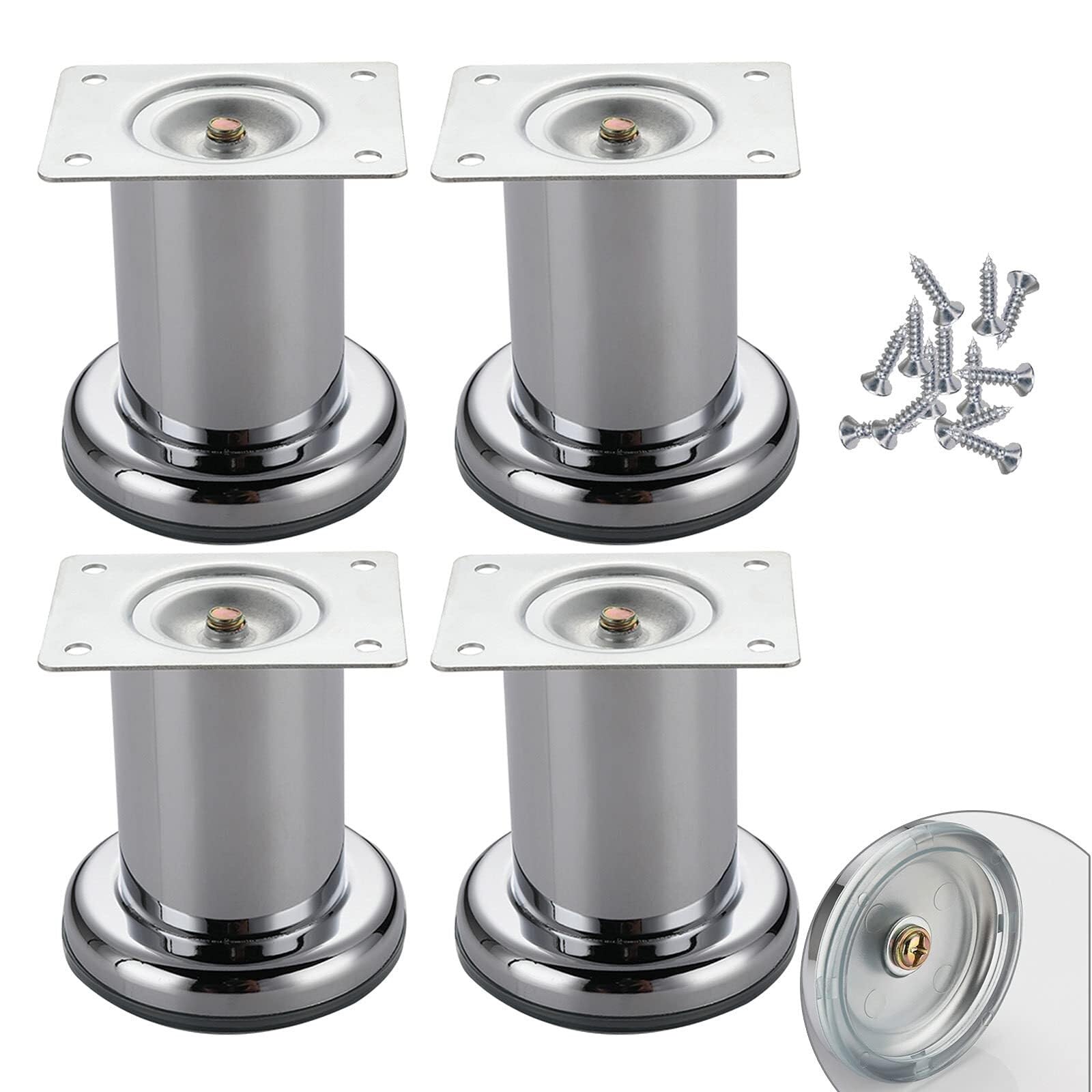 UYHBCNQD Round Furniture Legs 4Pcs Replacement Legs Set Metal Furniture Foot Adjustable Sofa Support Legs Steel Cabinet Feets Non-Slip(8cm/3.15in)