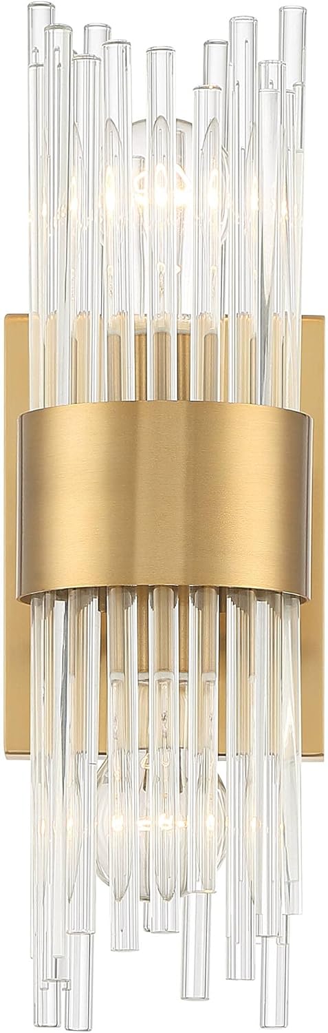 Elegant 27" Brass & Gold Wall Sconce with Clear Glass Rods