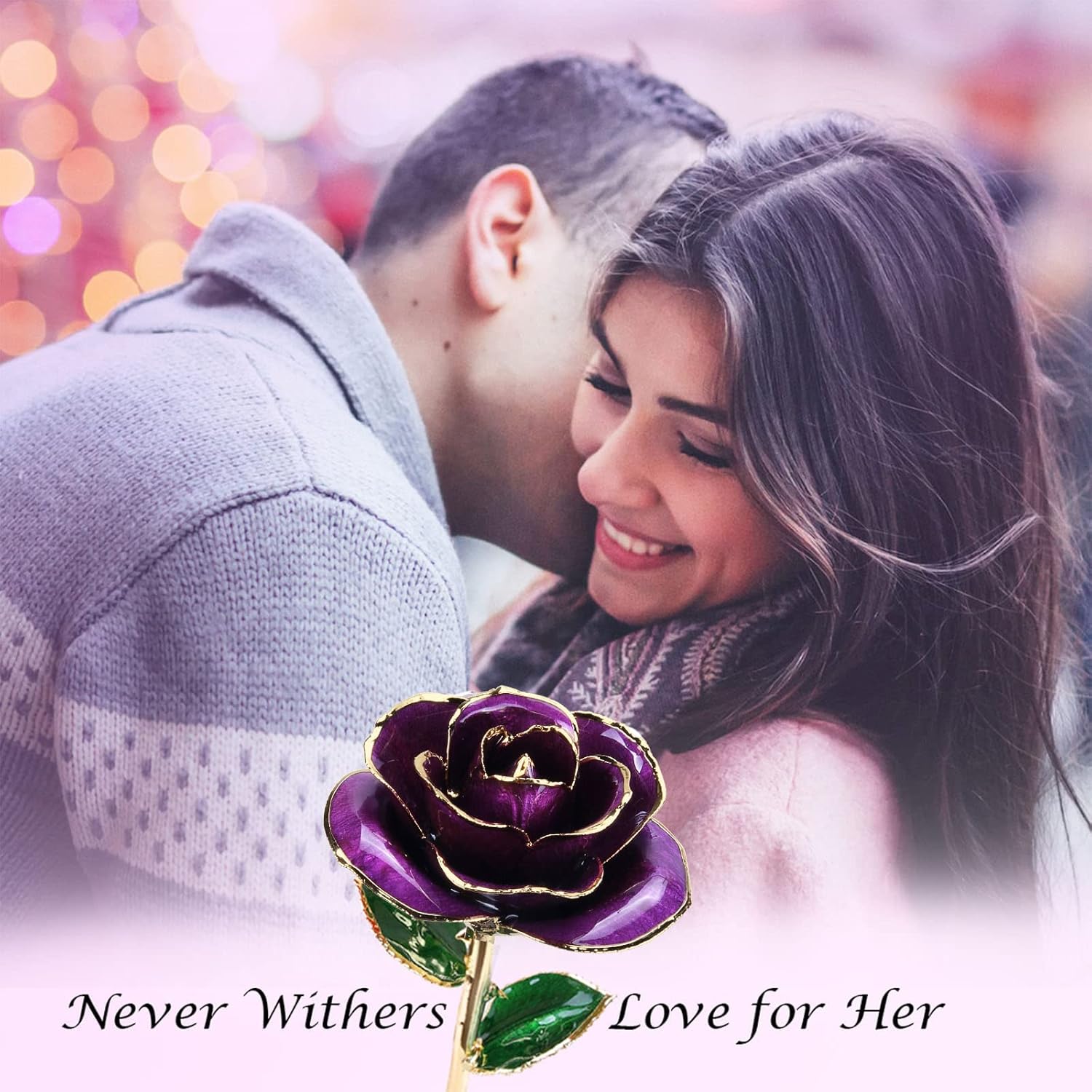 Sinvitron Gold Dipped Infinity Rose Forever Flower Decor, Resin Preserved Real Rose Birthday Gift for Women, Anniversary Present for Mom (Purple) - Image 6