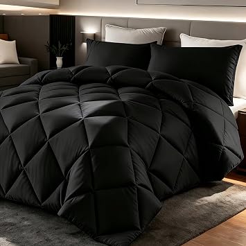 DCP 3 Pc King Black Queen Box Stitched Comforter Set, Machine Washable