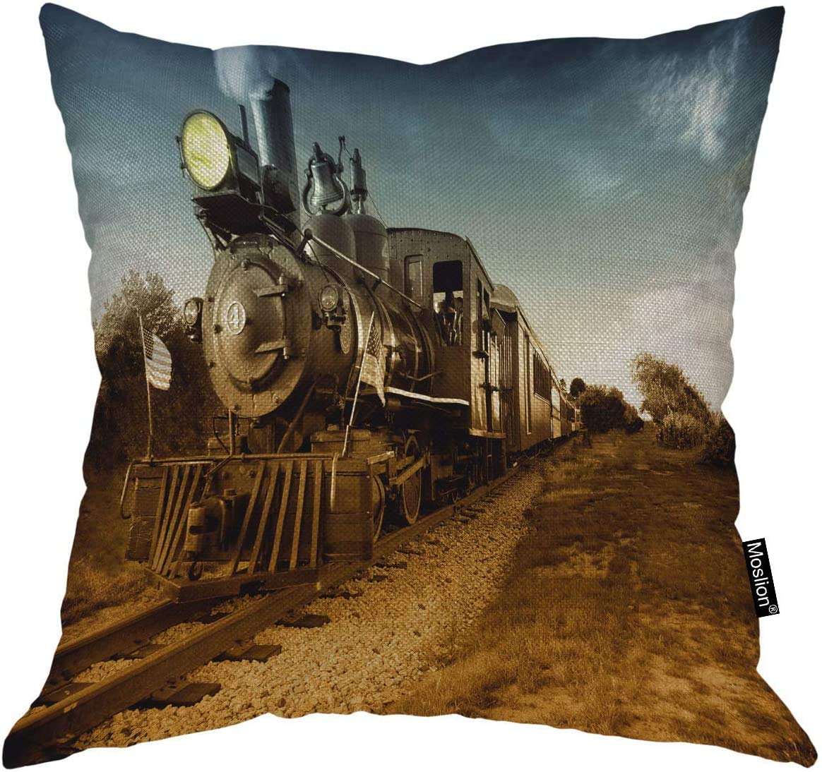 Giftme Train Cushion Cover for Bedroom/Sofa Car Chair Decor, 45 Cm X 45 Cm Linen Cushion Cover, Throw Pillow Cushion Cover.