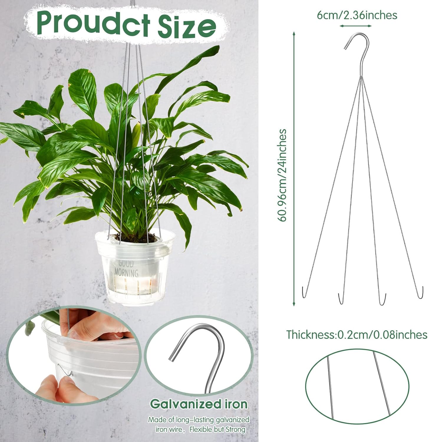 10 Pack 24 Inches Strong Wire Plant Hangers for Hanging Baskets 4 Orchid Hanging Basket Wire Metal Hook Hanger for Greenhouse Supplies Gardening Indoor Outdoor Patio Hook Flower Pot Basket