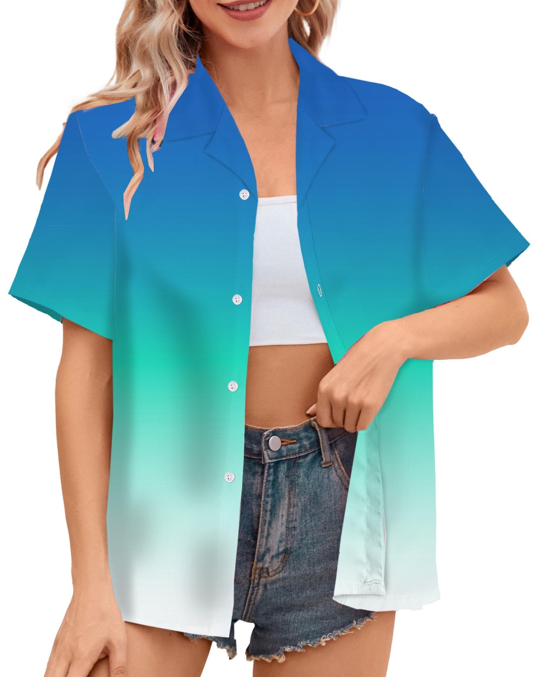 SANGTREE Girl's &amp; Women's Hawaiian Shirts Button Down Short Sleeve Shirts