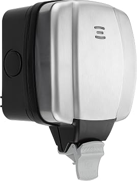 BG Electrical Outdoor Single Switched Power Wall Plug Socket, Decorative Weatherproof, Stainless Steel Black, 13A, IP66 Rated, WPL21