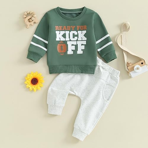 Miniatura 2 de Traje de fútbol para bebé niño listo para comenzar con sudadera para bebé, pantalones deportivos lindos para bebés, ropa para el día del juego de 2