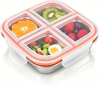 Naapesi 304 Stainless Steel Lunch Box with 4 Compartments, Airtight Lunch Box for Kids and Adults, Reusable Bento Box for Food and Snacks, Perfect for School and Office (17.5 x 17.5 x 4.5cm)