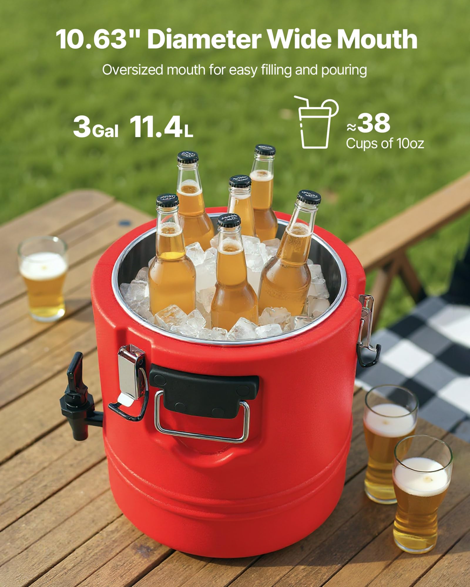 VEVOR Distributeur de Boissons Isotherme 11,4 L, Fontaine à Eau Chaude et Froide Non Électrique avec Robinet, Conteneur Isotherme de Qualité Alimentaire, avec Intérieur en Inox 304, pour Camping