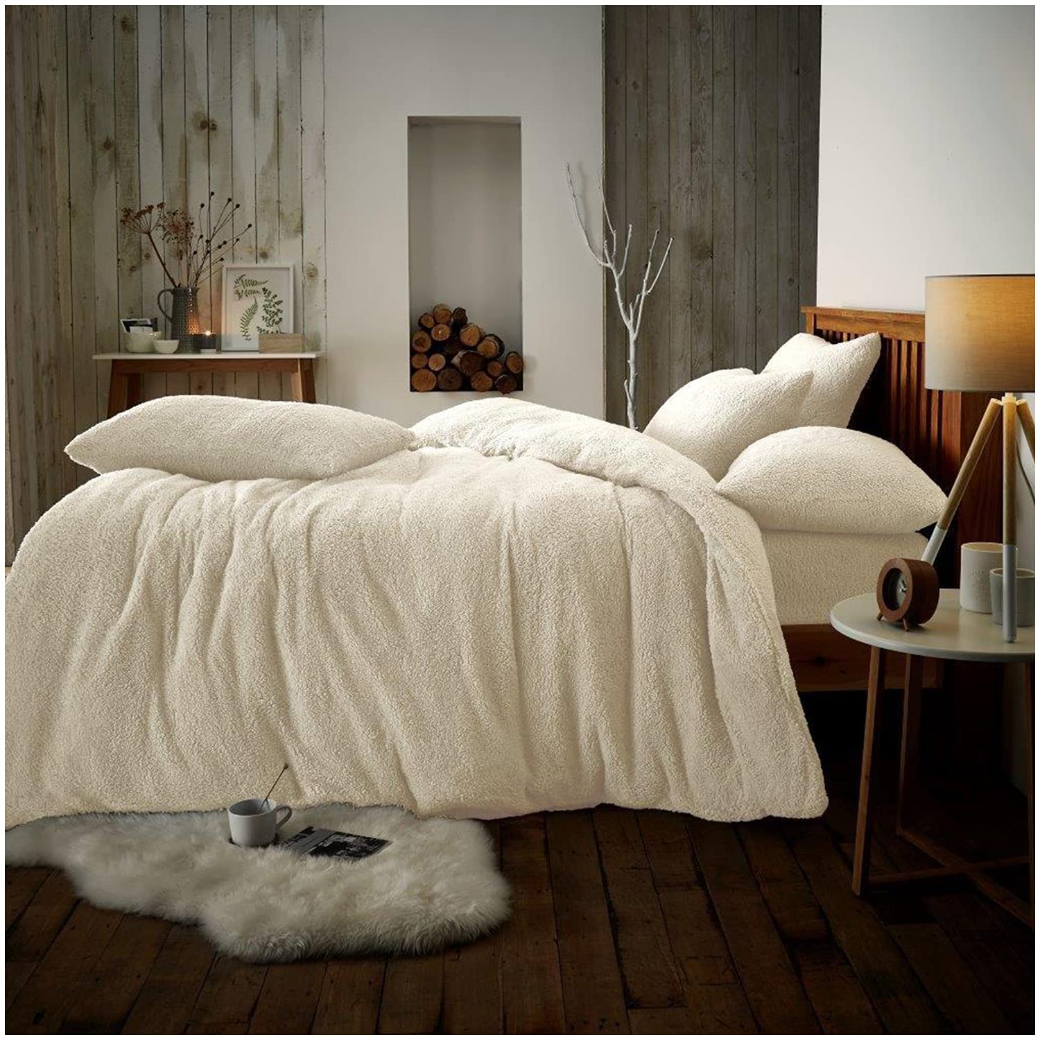 GC GAVENO CAVAILIA Fleece Duvet Cover Set Single - Fluffy Bedding Set with Pillowcases - Cream
