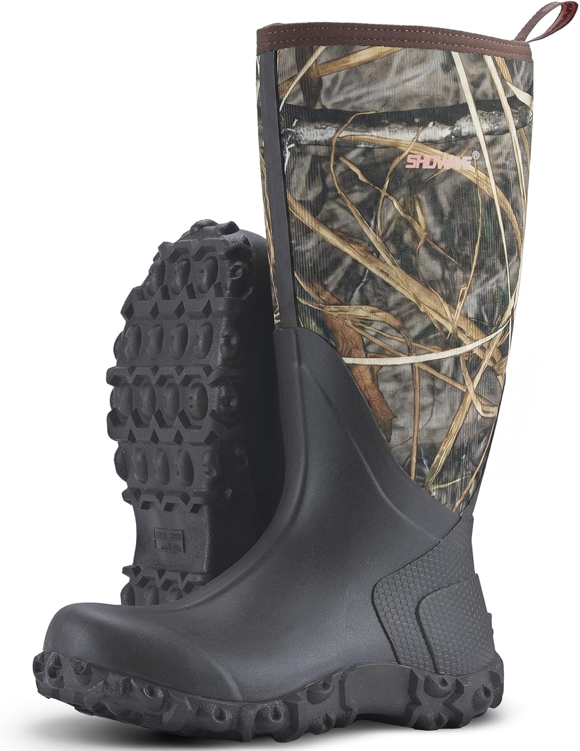 Showave Rain Boots for Men Waterproof Insulated Rubber Neoprene Boots Heavy-duty Mud Boot for Farming Raining Fishing Gardening Yard Work