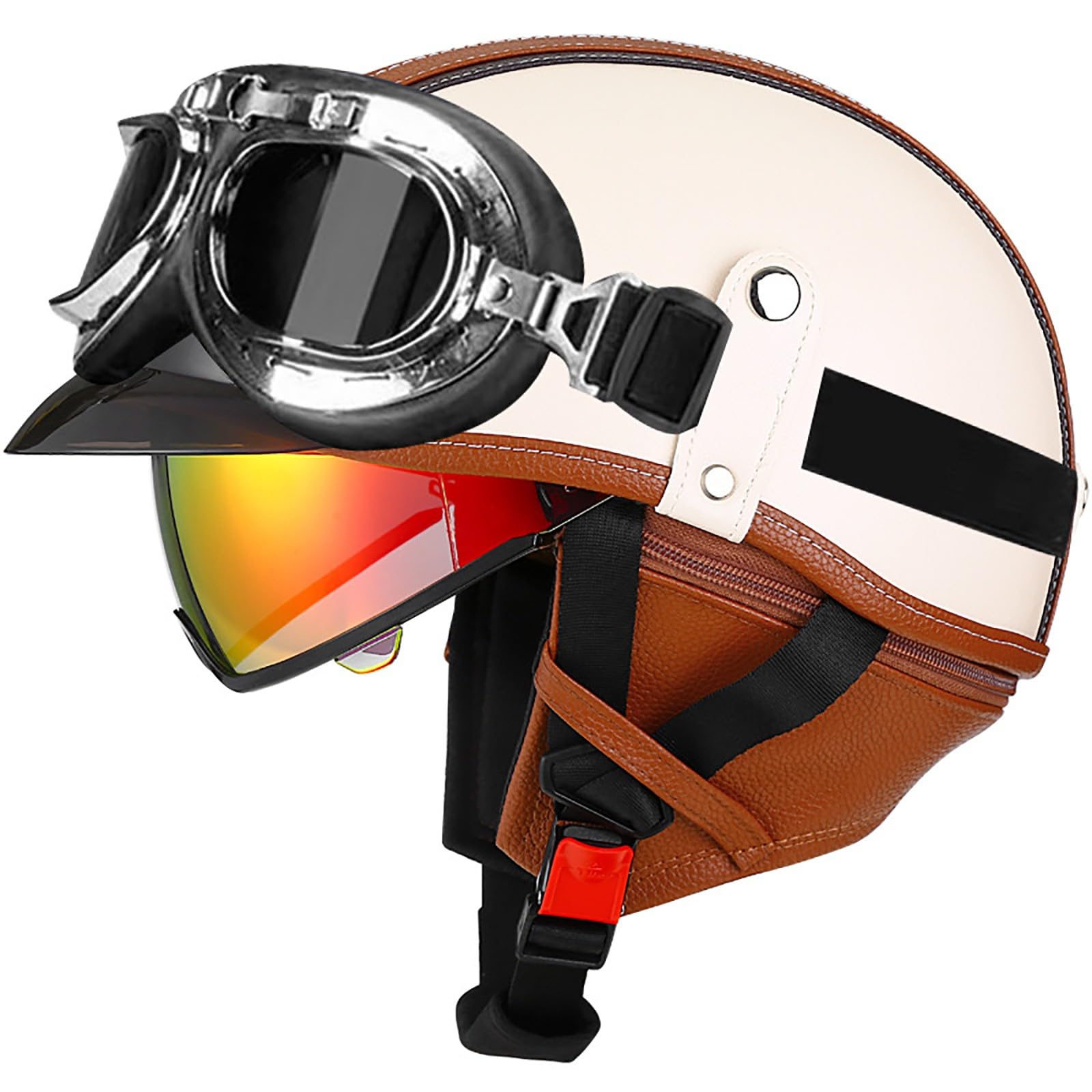 Mezzo Casco da Moto retrò Casco Aperto Tedesco con Visiera Retrattile Incorporata, Approvato ECE Casco a Semiguscio Cruiser Chopper Moped Scooter per Uomini Adulti Donne, 55-62cm