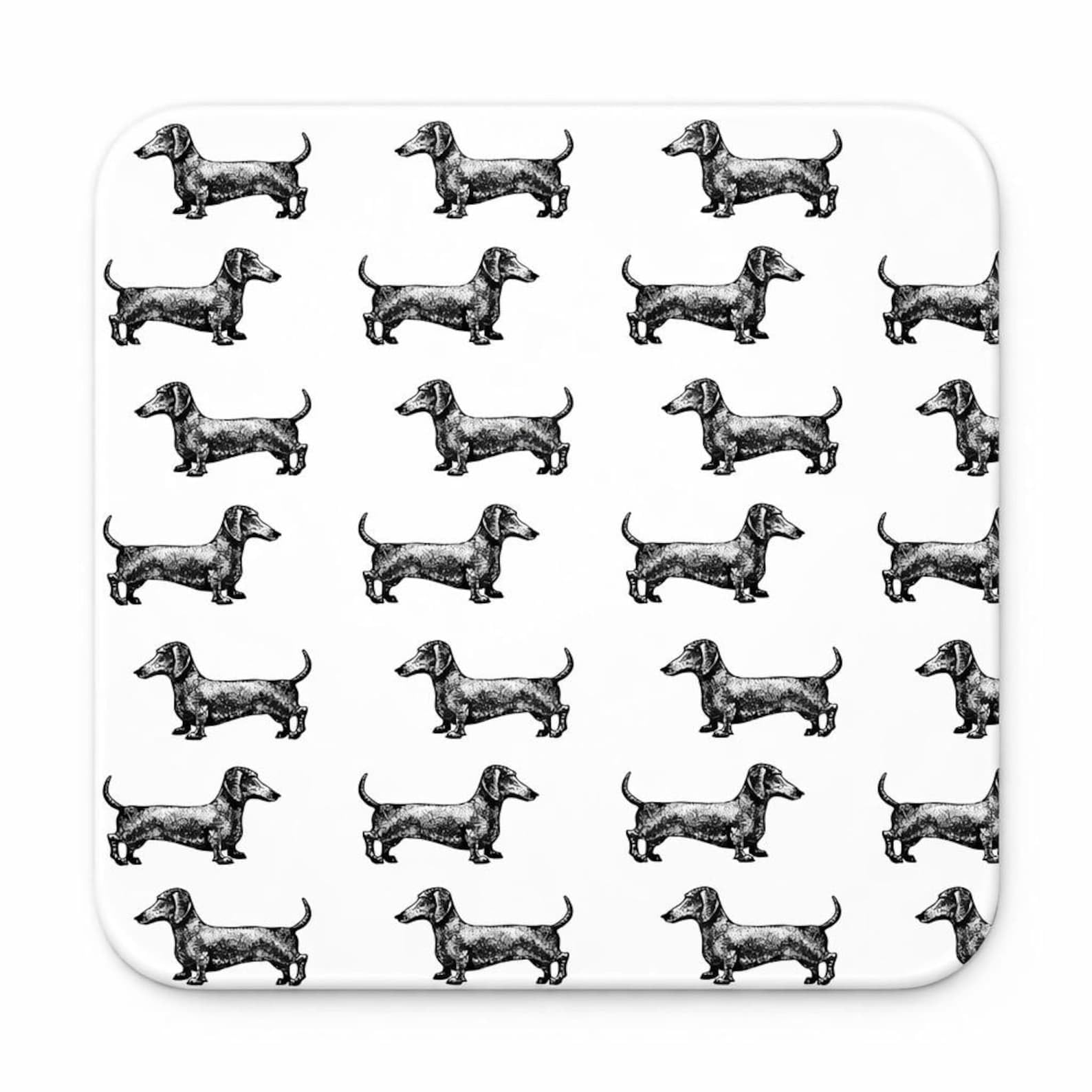 Half A Donkey Multicolor Black And White Dachshund Coaster – Vintage Dog Pattern Drink Mat