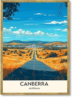 Canberra Australia Poster, Canvas Print Art Print, Modern Wall Art, Road to Parliament House Painting, Elegant Pictures, Home Decor, Wall Decoration, Living Room, Office Art Print (Black Framed,12L"X16W")