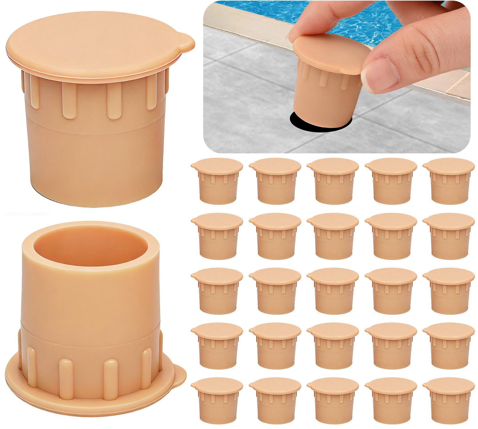 Photo 1 of Pool Fence Caps –25Pcs Silicone Pool Fence Hole Caps with Easy Pull Tab, Pool Deck Sleeve & Patio Ground Plugs for 1-Inch Removable Safety Fence,Weatherproof,Compatible with Most Pool Barrier Systems
