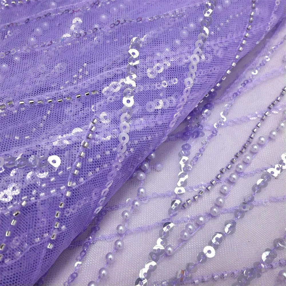 99% poliester z afrykańskiej koronki cekinami i koralikami | Multicolor Xy14 5 jardów do dekoracji wnętrz na wesele(Xy14-3)