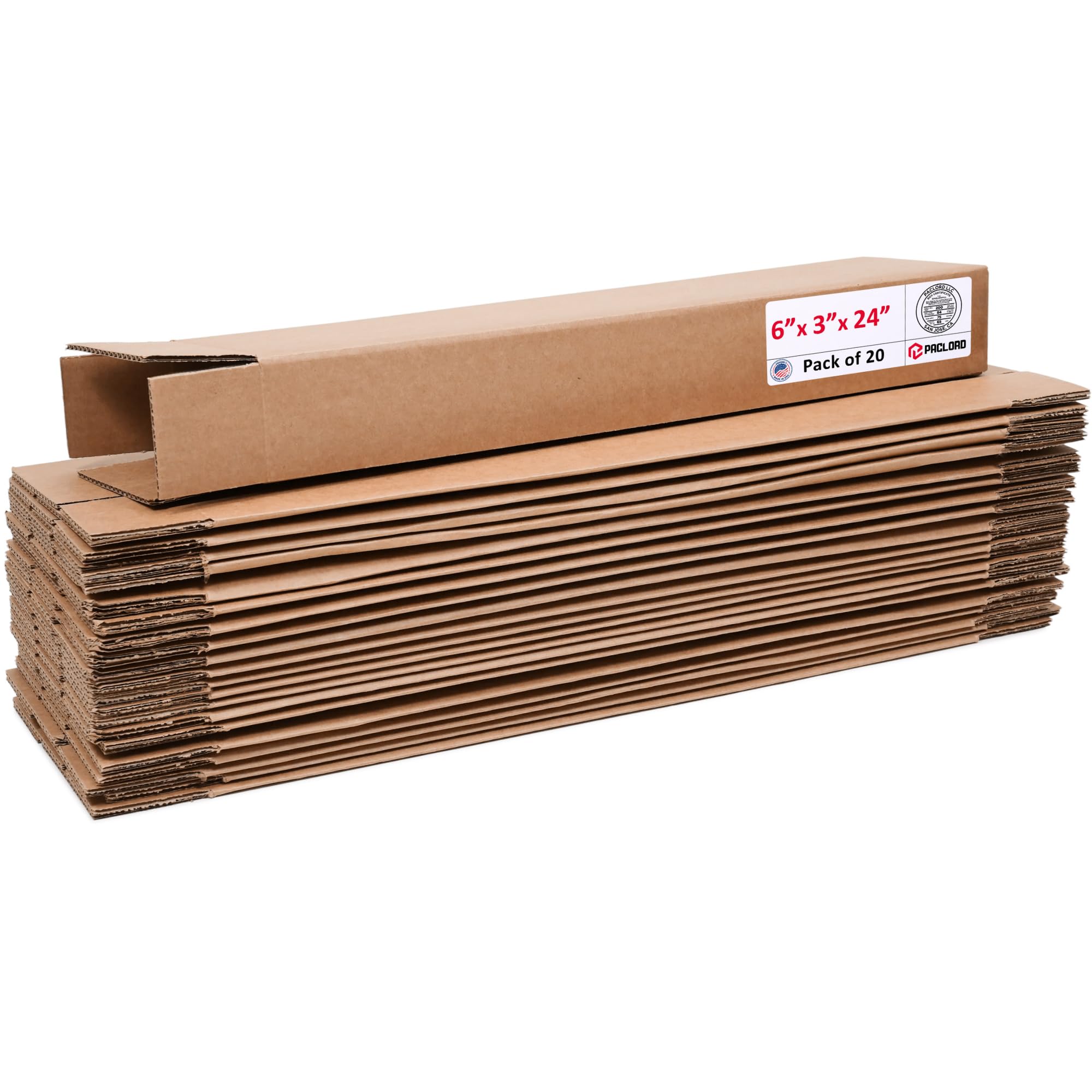 Tall Cardboard Boxes 6"L x 3"W x 24"H (Pack of 20) - USA-Made Packing Boxes for Moving, Shipping, or Storage - USPS, UPS, FedEx Approved - Professional Packing Supplies for Moving | USA-Made Packing Boxes for Moving, Shipping, or Storage - USPS, UPS, FedEx Approved - Professional Packing Supplies