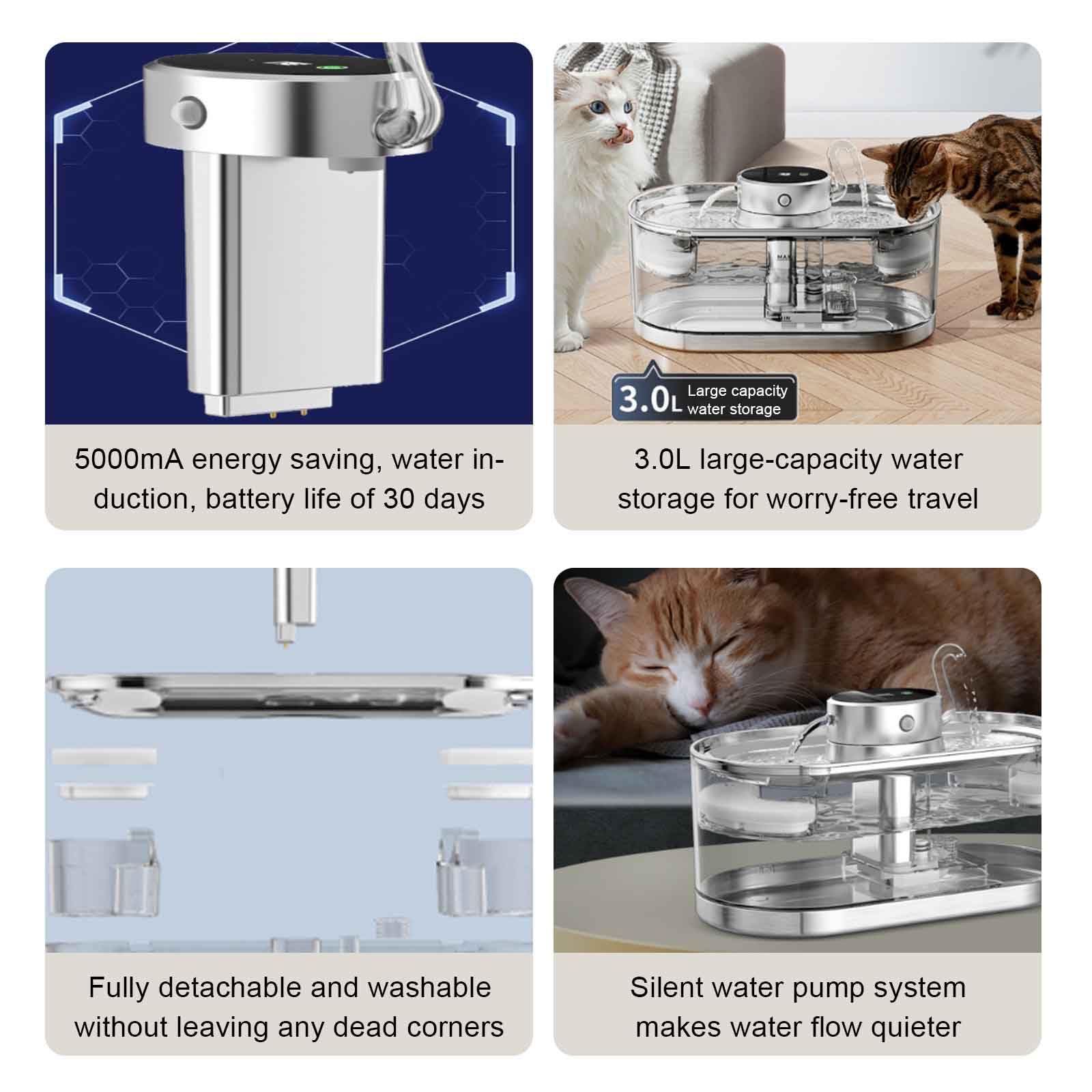 Stainless Steel Cat Fountain, Cat Faucet Water Fountain, 3L Wireless Pet Water Dispenser, Automatic Dog Water Dispenser for Drinking with Quiet Pump - image 6