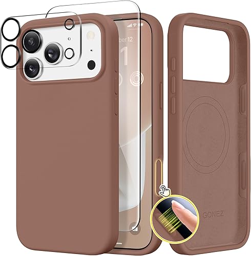 Miniatura 225 de GONEZ Funda de silicona para iPhone 14 Pro Max, compatible con MagSafe, con protector de pantalla + protector de lente de cámara, silicona líquida a