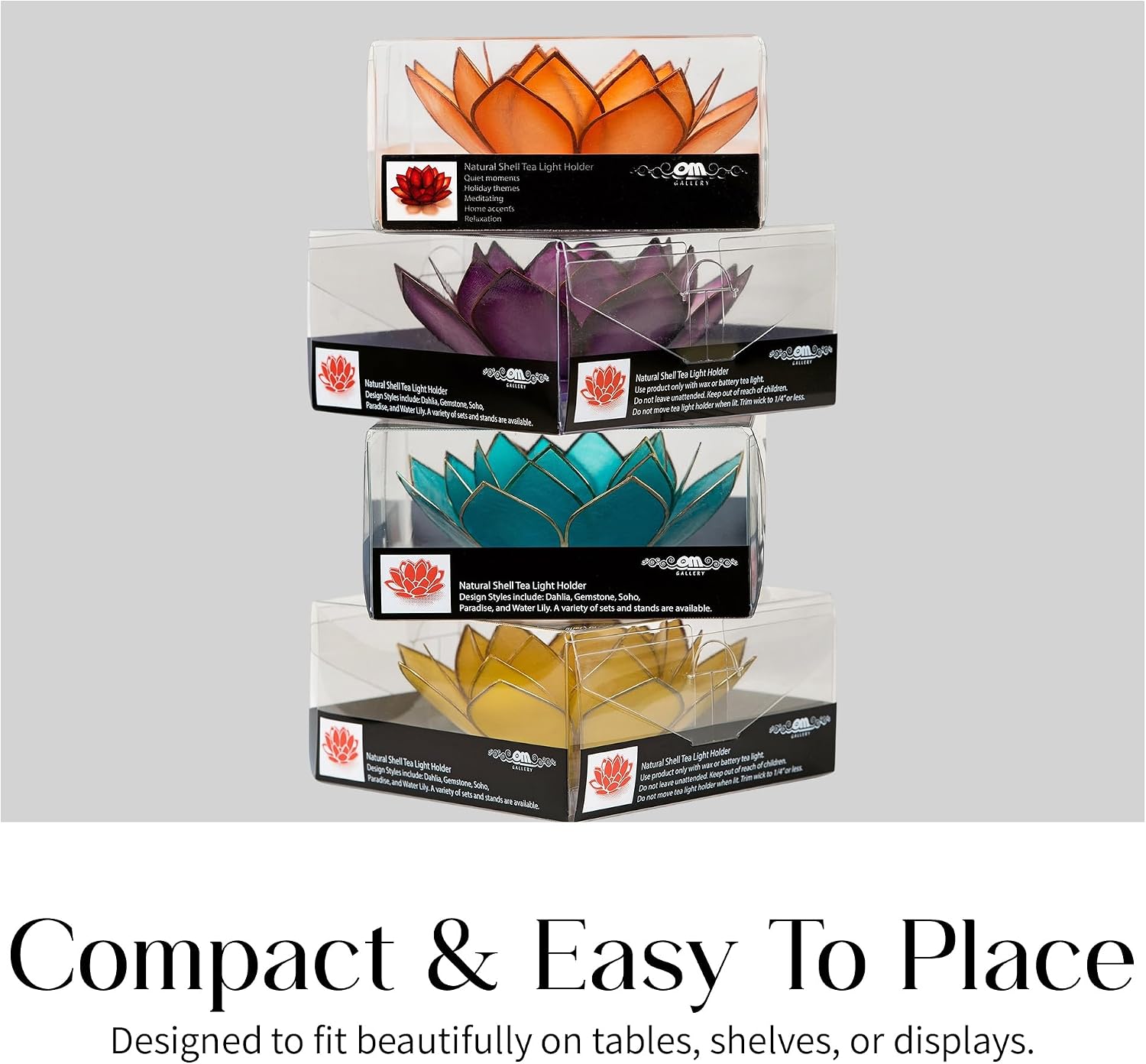 Om Gallery Gemstone Lotus Tealight Holder - Handcrafted Capiz Shell Design for Soft Glow, Elegant Home & Table Decor, Wedding Centerpieces, Votive Candle Styling, and Thoughtful Gifting - Amethyst