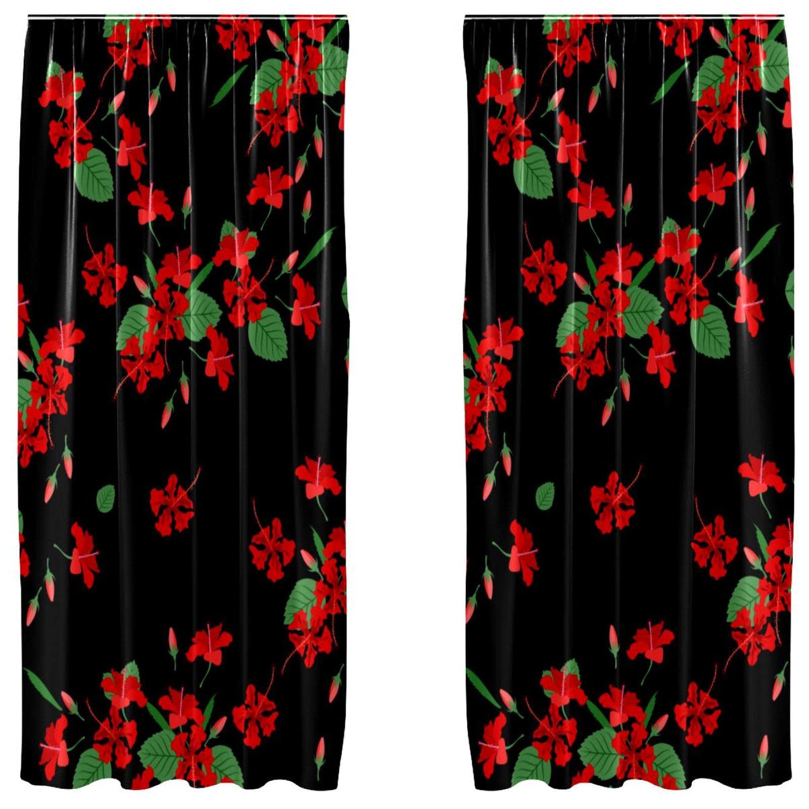 Rideaux pour salon occultant partiel et tamisant floral tropical noir