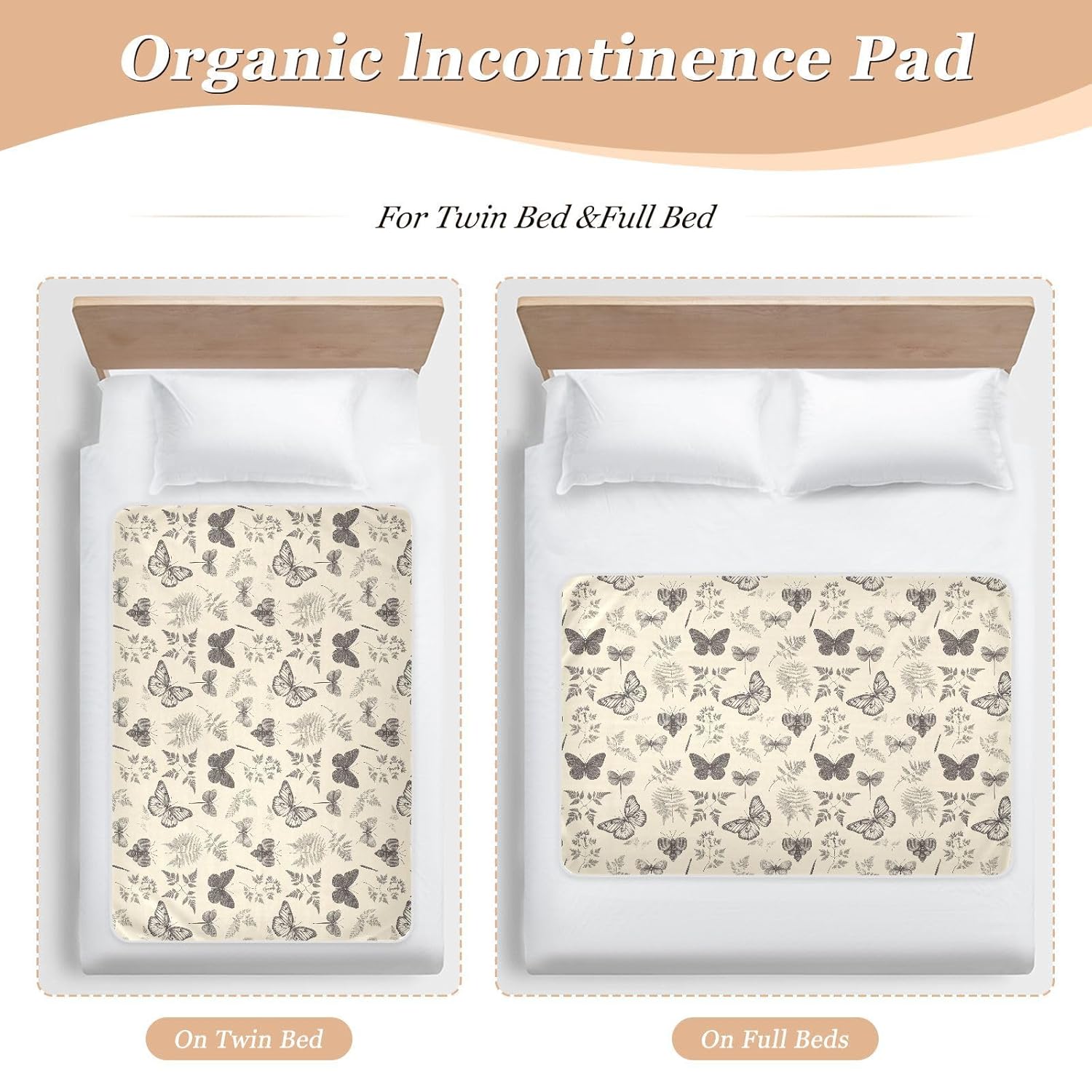 Leaf Insect Butterfly Brown Retro Extra Large Resuable Changing Pad Covers Water Resistant Bed Wetting Pads Breathable Diaper Pads for Kids Adults Pets, 52" L x 34" W