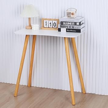 Writing Desk,Modern Ergonomic Arch Design Thickened Plate Spacious Desktop,Simple Style Soild White 27.6 Inch Small Computer Desk for Home Office White