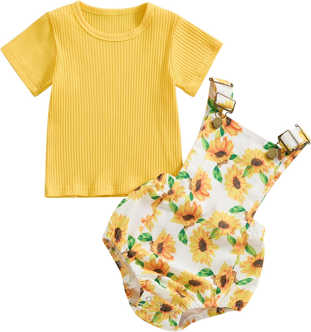 Ayalinggo Toddler Baby Girl Sunflower Print Overalls Shorts with Pocket Suspender Trousers Cute Summer Clothing Outfit
